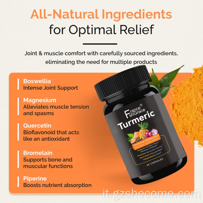 Estratti di piante di curcuma organica per condizioni di salute